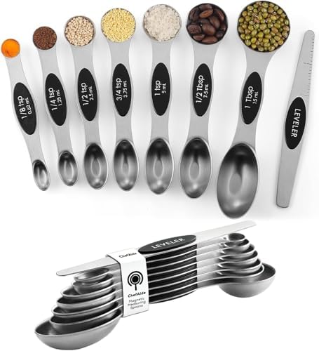 ChefAide Set of 8 Magnetic Measuring Spoons, Stainless Steel, Dual Sided by ChefAide