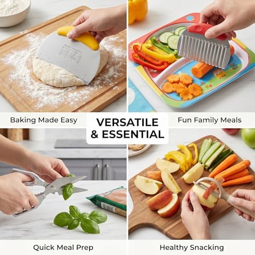 6-Piece Kitchen Utensil Set - Includes Cabbage Shredder, Crinkle Cutter, Dough Scraper, 2 Peelers, and Stainless Steel Kitchen Shears - Ideal Food Prep & Baking Tools (6 PCS-B) - Image 5