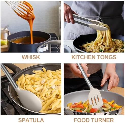 Kitchen Utensils Set-Umite Chef 34 Pcs Silicone Cooking Utensils Set for Nonstick Cookware-Silicone Spatulas Set, Stainless Steel Handle-Khaki Kitchen Gadgets Tools, Pots and Pans Accessories - Image 4