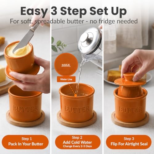 Priority Chef Butter Crock with Lid for Countertop with Spreader Knife and Water Line, Soft Spreadable Butter, Ceramic French Butter Dish with Lid, Orange Clown Fish - Image 3