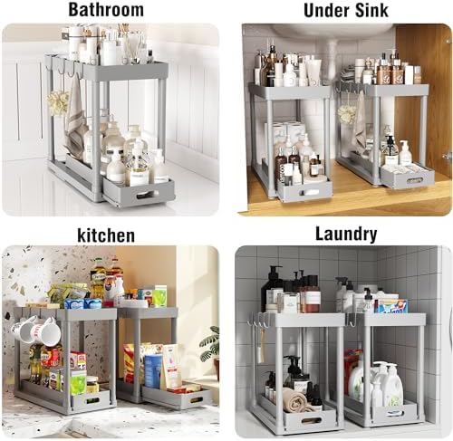 2 Pack Pull-Out Storage Organizers, Under Sink Organizer and Storage for Bathroom & Kitchen,Multi-Purpose Under Cabinet Organizers and storage Black - Image 6