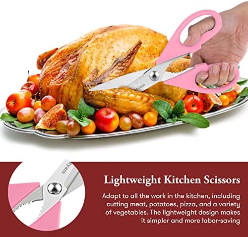 iBayam Pink Kitchen Scissors All Purpose Heavy Duty & Comfort Grip & Cover - Image 5