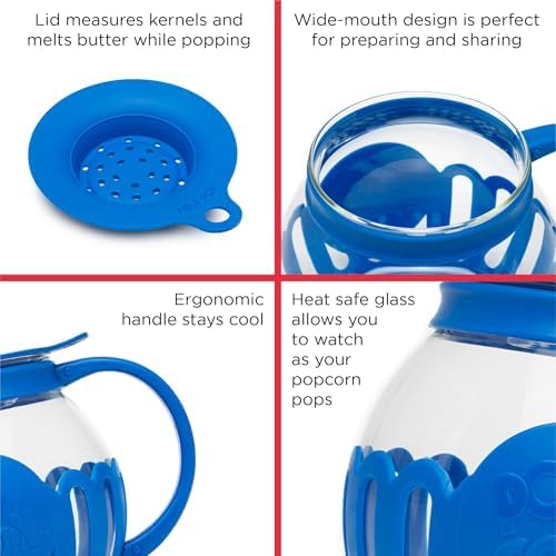 Ecolution Patented Micro-Pop Microwave Popcorn Popper with Temperature Safe Glass, 3-in-1 Lid Measures Kernels and Melts Butter, Made Without BPA, Dishwasher Safe, 1.5-Quart, Blue - Image 6