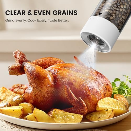Electric Salt and Pepper Grinder Set - Rechargeable Automatic Salt and Pepper Shakers, Kitchen Appliances with External Adjustable Coarseness, Larger Hopper for Cooking, Home Gifts(2 Pack,White/White) - Image 5