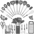 Kitchen Utensil Set-Silicone Cooking Utensils-33 Kitchen Gadgets & Spoons for Nonstick Cookware-Silicone and Stainless Steel Spatula Set-Best Kitchen Tools, Useful Pots (Grey) by BESTZMWK