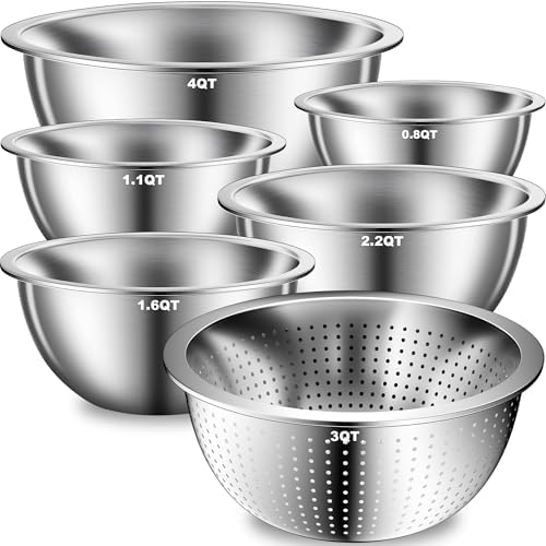 DUTZUN Kitchen Gadgets, Stainless Steel Mixing Bowls & Colander Strainer by DUTZUN