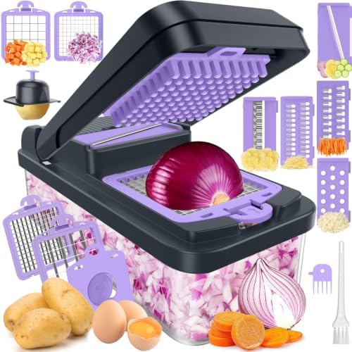 12-in-1 Vegetable Chopper with 7 Blades, Food Veggie Cutter, Purple by SpaceHacks