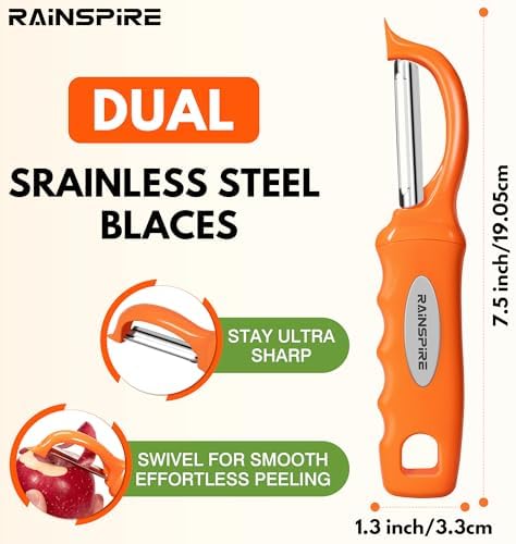 Rainspire Vegetable Peeler Potato Peelers for Kitchen, Sharp Stainless Steel Blades Veggie, Comfortable Handle Fruit Peeler, Carrot Peeler Apple Peeler Dishwasher Safe (2, Orange) - Image 2
