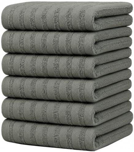 Premium Kitchen Towels 6 Pack 100% Cotton, 20"x28" - Anthracite Solid by BumbleTowels