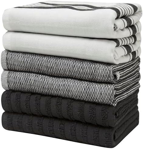 Premium Kitchen Towels 6 Pack 100% Cotton 20"x28" Dish Towels Black Striped - Image 6