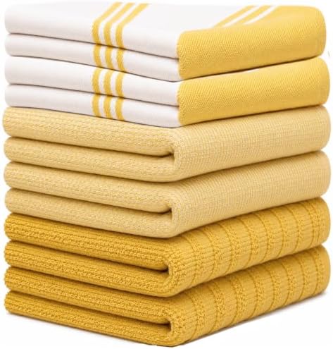 Premium Kitchen Towels 6 Pack 100% Cotton 20"x28" Dish Towels - Yellow Wide - Image 2