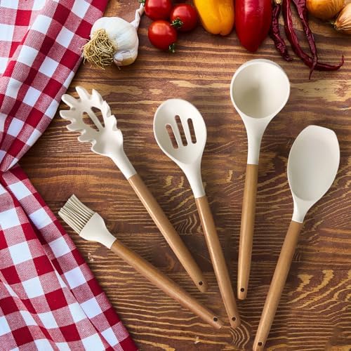 Cooking Utensils Set- 35 PCs Kitchen Utensils with Grater,Tongs, Spoon Spatula &Turner Made of Heat Resistant Food Grade Silicone and Wooden Handles Kitchen Gadgets Tools Set for Cookware - Image 4