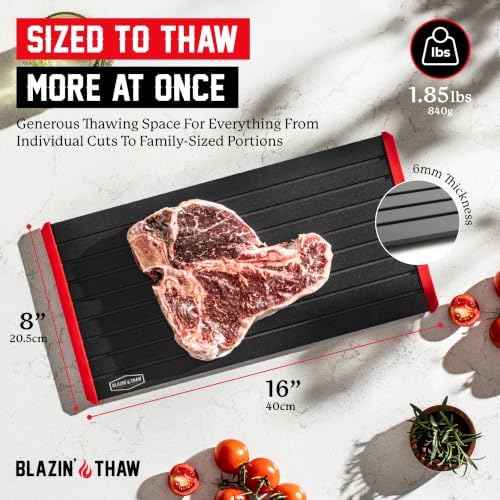 BLAZIN' THAW Defrosting Tray for Frozen Meat | 16" Family-Size | Aluminium Plate for Thawing Frozen Food | Natural Thawing Process | No Microwaves, No Cold/Warm Water Required | - Image 2