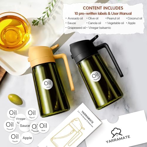 YARRAMATE 16oz/470ml Light-Blocking Dark Oil Sprayer for Cooking, 2 in 1 Olive Oil Dispenser Bottle for Kitchen, Premium Dark Green Glass Oil Bottle, Food-Grade Oil Mister for Air Fryer, BBQ (Orange) - Image 3