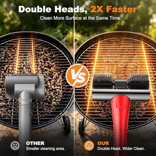 Electric Grill Brush for Outdoor Grill, Cordless BBQ Grill Cleaner with Dual Rotating Heads, 450 RPM Motorized Grill Cleaning Brush with Forward & Reverse, 6-Piece Replaceable Brush Set - Image 3