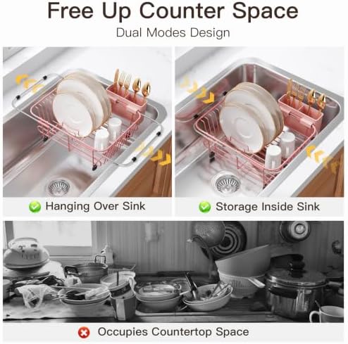 JASIWAY Pink Dish Drying Rack in Sink with Utensil Holder, RV, Apartment - Image 2