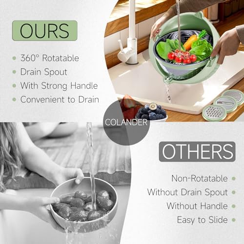 4-1 Strainer with Bowl & Spoons Set - Strainers and Colanders - Colanders for kitchen(Patented) - Pasta Strainer with Upgraded Graters & Spoons for Fruit Veggie Kitchen Essentials, Green - Image 4