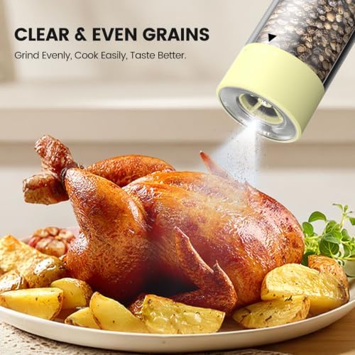 Electric Salt and Pepper Grinder Set - Rechargeable Automatic Salt and Pepper Shakers, Kitchen Appliances with External Adjustable Coarseness, Larger Hopper for Cooking, Home Gifts(2 Pack,Yellow) - Image 5
