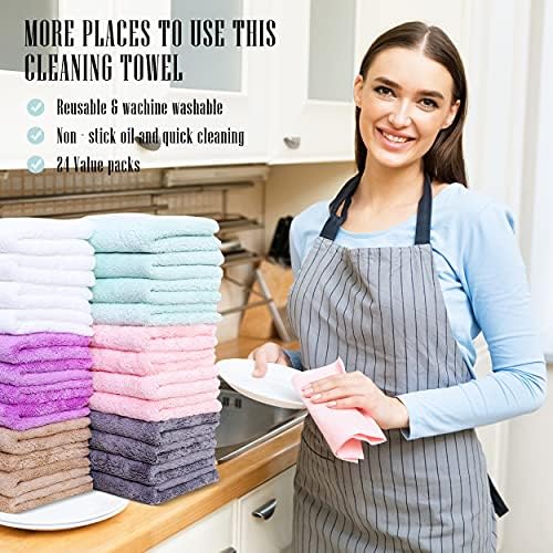 24 Pack Kitchen Dishcloths - Does Not Shed Fluff - Reusable Dish Towels, Dish cloths, Super Absorbent Coral Fleece Cleaning Cloths, Nonstick Oil Washable Fast Drying, 10 x 20 Inch (Multicolor) - Image 7