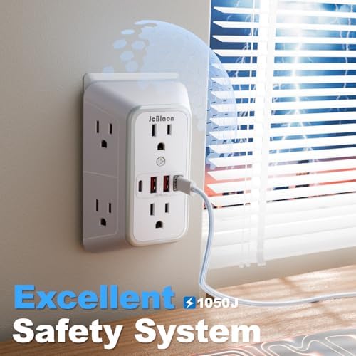 JcBlaon Surge Protector Outlet Extender 6 Outlet Extender with 4 USB Ports (PD 30W), 3 Sided 1050J Multi Plug Wall Adapter Power Strip for Home Travel Office Essentials-ETL - Image 3