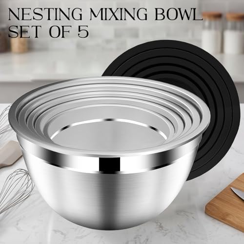 DUTZUN Mixing Bowls with Lids Set of 5, 1.5/2/2.5/3.5/4.5 Qt - Image 4
