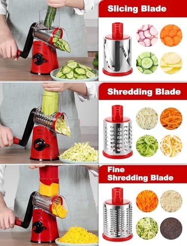 Geedel Rotary Cheese Grater Vegetable Shredder With 6 Interchangeable Blades No Slip Suction Base, Mandoline Slicer & Food Chopper for Cheese, Ice, Nuts, Vegetables, Veggie - Image 4