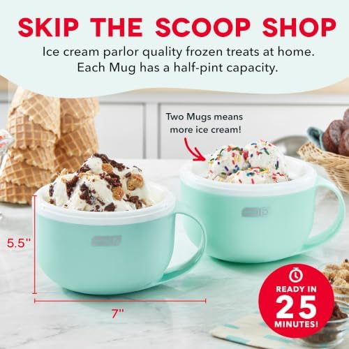 Dash My Mug Ice Cream Maker 2 Pack Bundle, Half-Pint Freezer Mugs, Aqua - Image 2