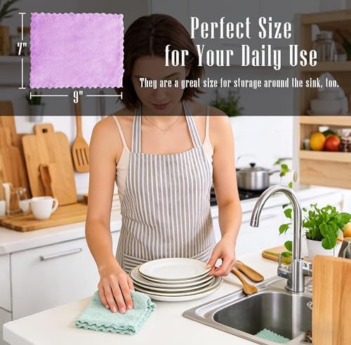 24 Pack Kitchen Dishcloths - Does Not Shed Fluff - Reusable Dish Towels, Dish cloths, Super Absorbent Coral Fleece Cleaning Cloths, Nonstick Oil Washable Fast Drying, 7 x 9 Inch (Multicolor) - Image 2