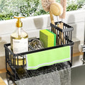Cisily Kitchen Sink Caddy Organizer with High Brush Holder, Sponge Holder for Sink, 304 Rustproof Stainless Steel, Countertop Soap Dispenser Organizer, Black with Towel Rack, 9.25 by CISILYHOMELIFE