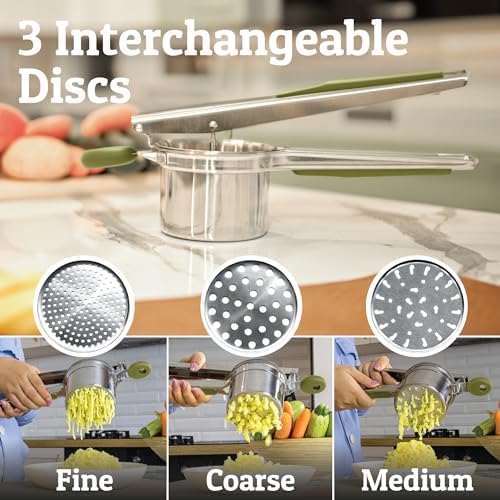 PriorityChef Large 15oz Potato Ricer With 3 Discs, Heavy Duty Stainless Steel Potato Ricer for Mashed Potatoes, Potato Masher, Press and Ricer Kitchen Tool, Olive Green - Image 3