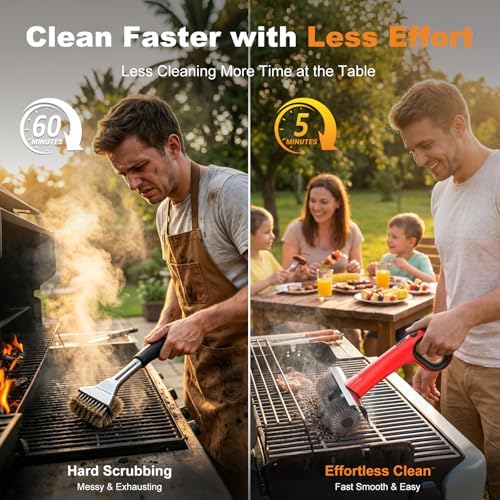 Electric Grill Brush for Outdoor Grill, Cordless BBQ Grill Cleaner with Dual Rotating Heads, 450 RPM Motorized Grill Cleaning Brush with Forward & Reverse, 6-Piece Replaceable Brush Set - Image 4