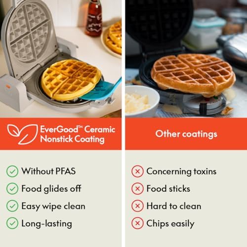 bella Fits-Anywhere™ Flip-n-Store Non-Toxic, Belgian Waffle Maker, Oatmilk - Image 6