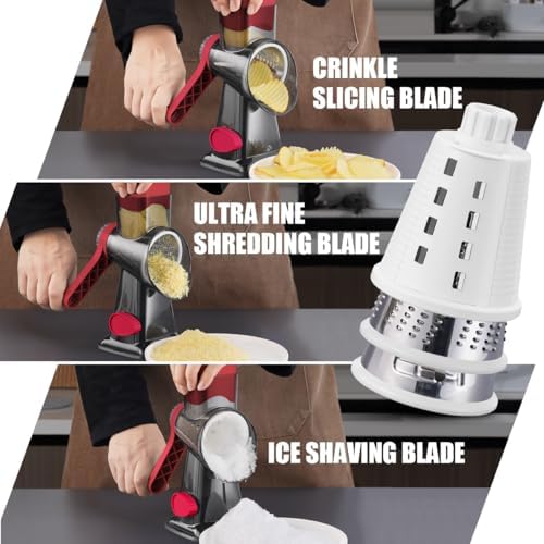 KEOUKE Rotary Cheese Grater, Hand Crank Shredder Slicer, Snow Cone Maker - Image 2