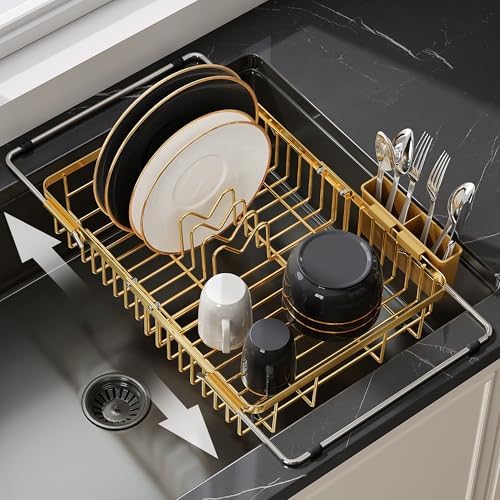 JASIWAY Gold Dish Drying Rack Over the Sink with Utensil Holder by JASIWAY