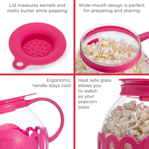 Ecolution Patented Micro-Pop Microwave Popcorn Popper with Temperature Safe Glass, 3-in-1 Lid Measures Kernels and Melts Butter, Made Without BPA, Dishwasher Safe, 3-Quart, Hot Pink - Image 6