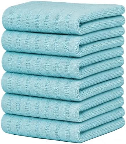 Premium Kitchen Towels 6 Pack 100% Cotton, 20"x28" - Aqua Solid by BumbleTowels