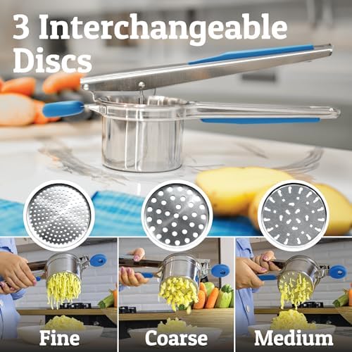 PriorityChef Large 15oz Potato Ricer With 3 Discs, Heavy Duty Stainless Steel Potato Ricer for Mashed Potatoes, Potato Masher, Press and Ricer Kitchen Tool, Blue - Image 3
