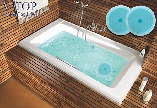 V-TOP Tub Stopper 2 Pack, 6 inches Large Silicone Drain Plug Hair Stopper Flat Suction Cover for Kitchen Bathroom and Laundry (Blue Transparent) - Image 4