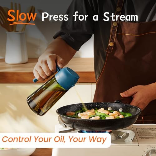 TrendPlain - Original 16oz/470ml Olive Oil Dispenser Bottle for Kitchen Gadgets and Air Fryer Accessories - Olive Oil Sprayer for Cooking w/Stickers - Black&Navy - Image 4