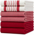 Premium Kitchen Towels 6 Pack 100% Cotton 20"x28" Dish Towels Red Striped by BumbleTowels