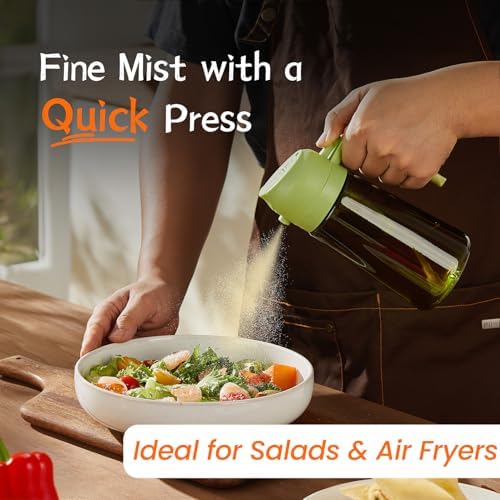 TrendPlain - Original 16oz/470ml Olive Oil Dispenser Bottle for Kitchen Gadgets and Air Fryer Accessories - Olive Oil Sprayer for Cooking w/Stickers - Green - Image 3