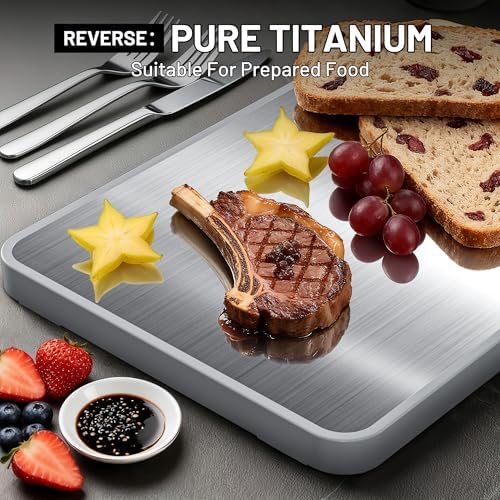 Titanium Cutting Boards For Kitchen,Ebony Wood Cutting Board,Double Sided Metal Chopping Board With Handle And Juice Groove, Idea Kitchen Appliances For Meat And Charcuterie - Image 4