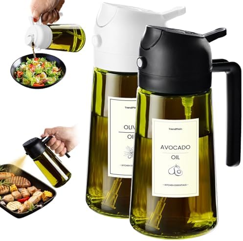 TrendPlain - Original 16oz/470ml Olive Oil Dispenser Bottle for Kitchen Gadgets and Air Fryer Accessories - Olive Oil Sprayer for Cooking w/Stickers - Black&White by TrendPlain