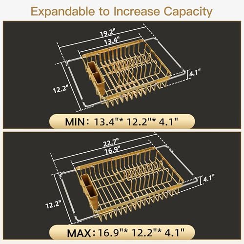 JASIWAY Gold Dish Drying Rack Over the Sink with Utensil Holder - Image 4