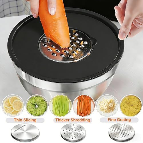 Thickened Heavy-Duty 26pcs Stainless Steel Bowl, Mixing Bowl Set with Lid, Grater Attachment, Non-Slip Bottom and Kitchen Gadget Set, Sizes 7, 4, 2.5, 2.0, 1.5, 1QT, Ideal for Mixing and Serving - Image 2