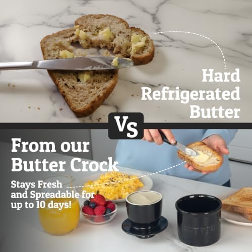 Priority Chef Large Butter Crock with Lid with Water Line, Ceramic French Butter Dish to Leave On Counter, Black - Image 2