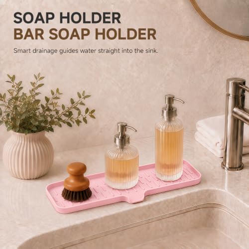 CAKETIME 2 Pack Silicone Soap Dish with Drain Spout for Bathroom Shower Caddy Kitchen Counter Sponge Holder Bar Sink Organizer Tray Container Drying Toiletries Essentials Cute Girl Pink Gifts Large - Image 5