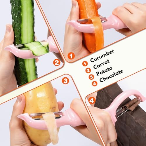 Rainspire Vegetable Peeler Potato Peelers for Kitchen, Sharp Stainless Steel Blades Veggie, Comfortable Handle Fruit Peeler, Carrot Peeler Apple Peeler Dishwasher Safe (2, Pink) - Image 6