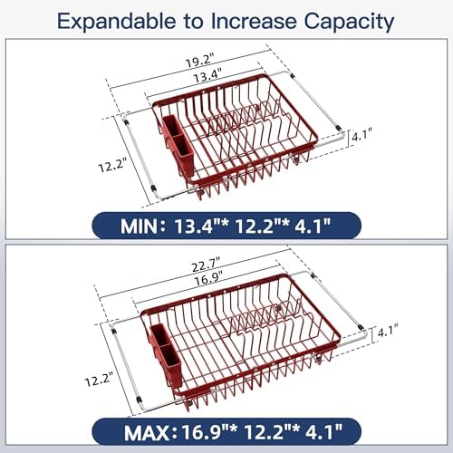 JASIWAY Red Dish Drying Rack Over the Sink with Utensil Holder - Image 4