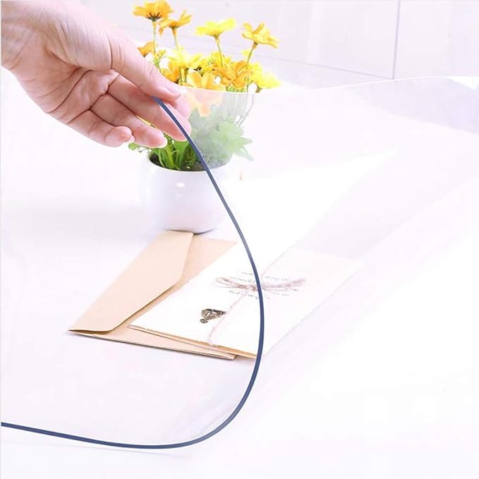 NECAUX Custom Multi-Size 1.5mm Thick Clear PVC Table Cover Protector - 46 X 90 Inches Large Wood Furniture Office Desk Protective Plastic Vinyl Dining Coffee End Tabletop Pad